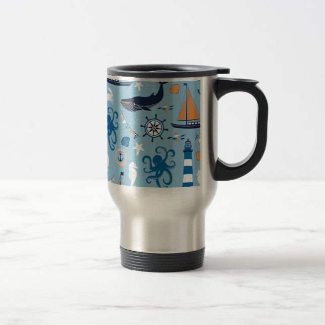 Caneca Térmica Azul e laranja no oceano náutico (Direita)