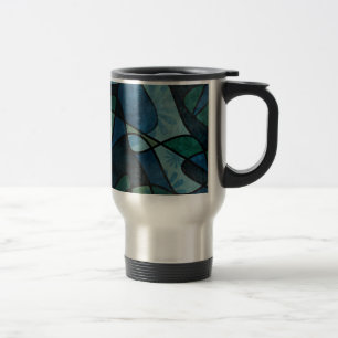 Caneca Térmica Azul, verde, Abstrato de vidro digital manchado