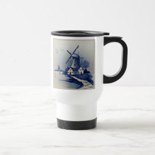 Caneca Térmica Azul Vintage Branco Delft Moinho de Vento