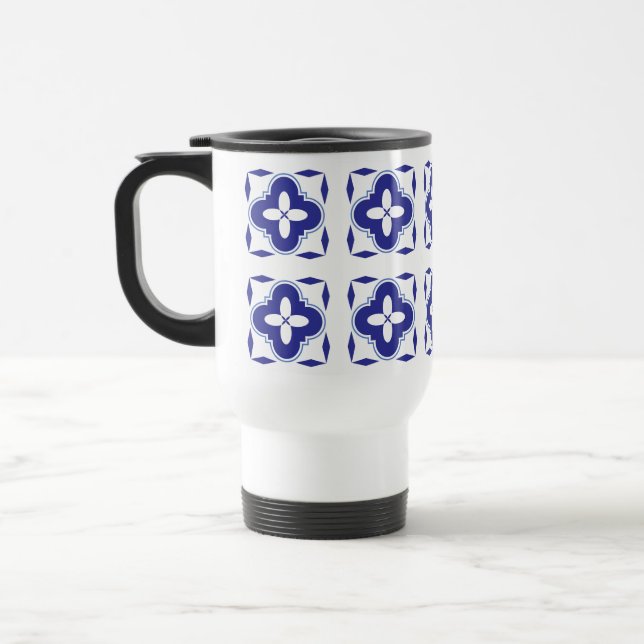 Caneca Térmica Azulejo Azul Ousado (Esquerda)