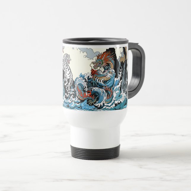 Caneca Térmica Azure Dragon e White Tiger. Ilustração (Frente Esquerda)