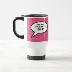 Caneca Térmica Balão de Fala de Mensagem Divertido Rosa Quadrinho