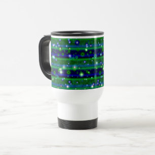 Caneca Térmica Bandas verdes azuis com estrelas e gotas de chuva