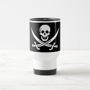 Caneca Térmica Bandeira Pirata Caveira Ossos Espadas Cruzadas
