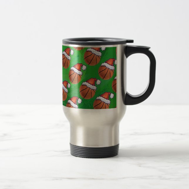 Caneca Térmica Basquete Santa Hat em Verde (Direita)