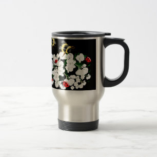 Caneca Térmica Bebês-frade e flores brancas em preto