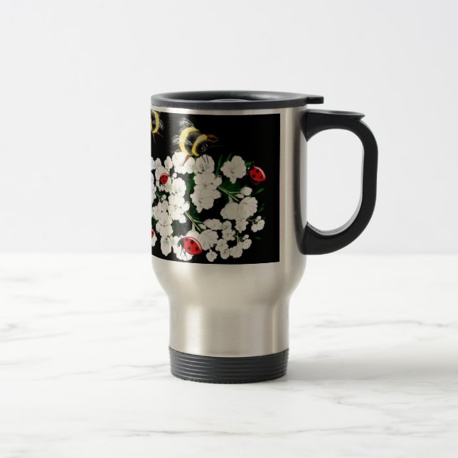 Caneca Térmica Bebês-frade e flores brancas em preto (Direita)