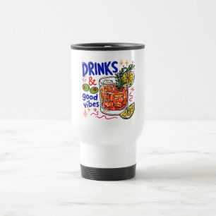 Caneca Térmica Bebidas e Boas Vibrações Gráfico de Coquetel Retro