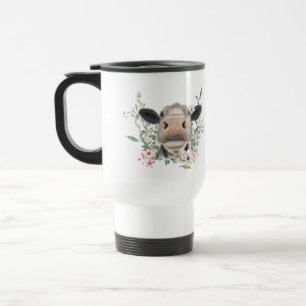 Caneca Térmica beijo de nariz de vaca flores aquarela cinza anima