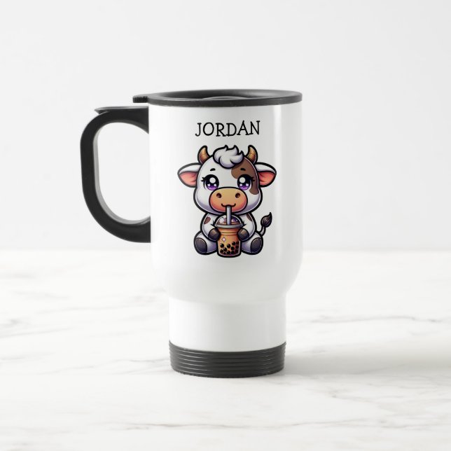 Caneca Térmica Bela Bebendo de Vaca Boba Kawaii (Esquerda)