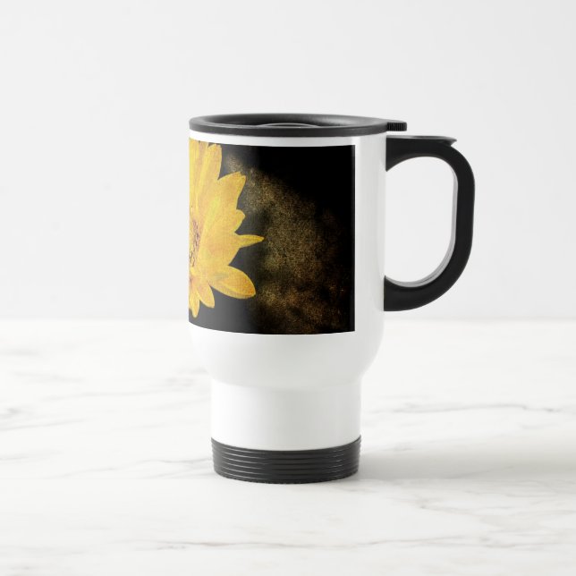 Caneca Térmica Belíssimo Girassol com Fundo Marrom Escuro (Direita)