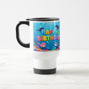 Caneca Térmica Belo Aniversário de marinho golfinho