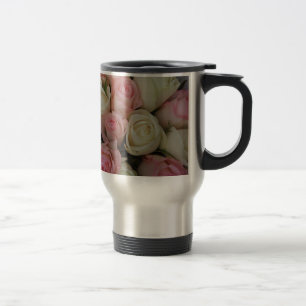 Caneca Térmica Belo Buquê de Flor de Rosas Brancas Rosa