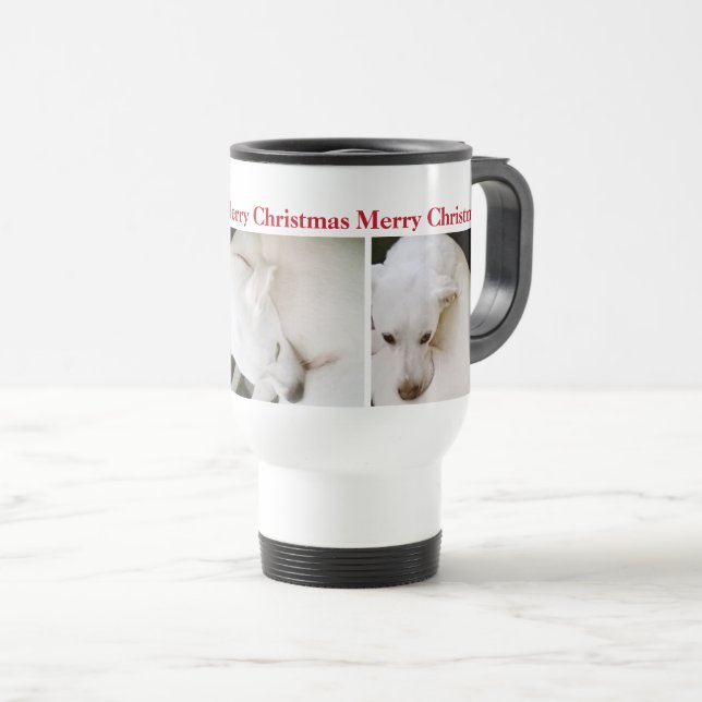 Caneca Térmica Belo Natal de Cachorro Branco Polar (Frente Esquerda)