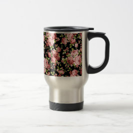Caneca Térmica Belos Rosas de Padrão Floral com Folhagem Verde