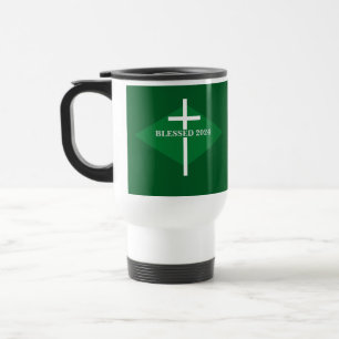 Caneca Térmica Bendito Ano Novo, Cristão Verde e Cruz Branca
