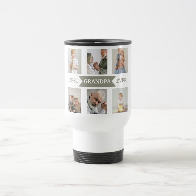 Caneca Térmica Best Grandpa Ever – Personalized Photos Travel Mug (Centro)