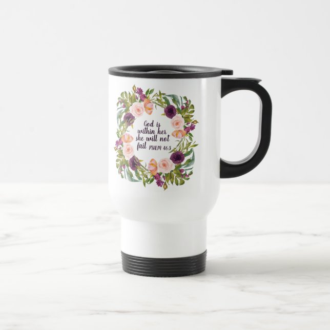Caneca Térmica Bíblia Cristã Verse Burgundy Rosa Floral (Direita)