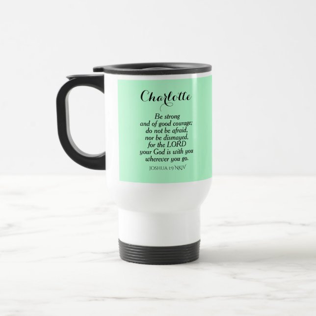 Caneca Térmica Bíblia Verde Claro Verso Nome Personalizado Simple (Esquerda)