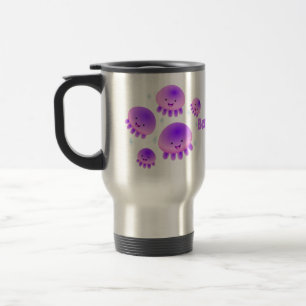 Caneca Térmica Bicicleta Kawaii, de águas-vivas roxas, cor-de-ro