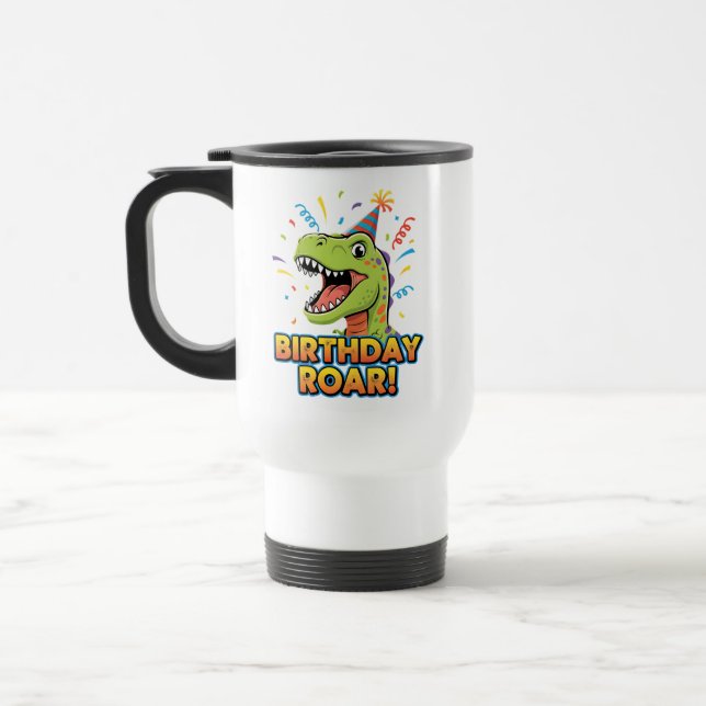 Caneca Térmica Birthday Roar Cute Dinosaur Birthday Party Design (Esquerda)
