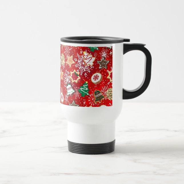 Caneca Térmica Biscoitos de Natal e Flocos de Neve em Vermelho (Direita)