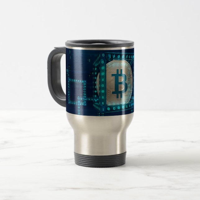 Caneca Térmica Bitcurrency Cryptocurrency Blocchain Blue Silver (Frente Esquerda)