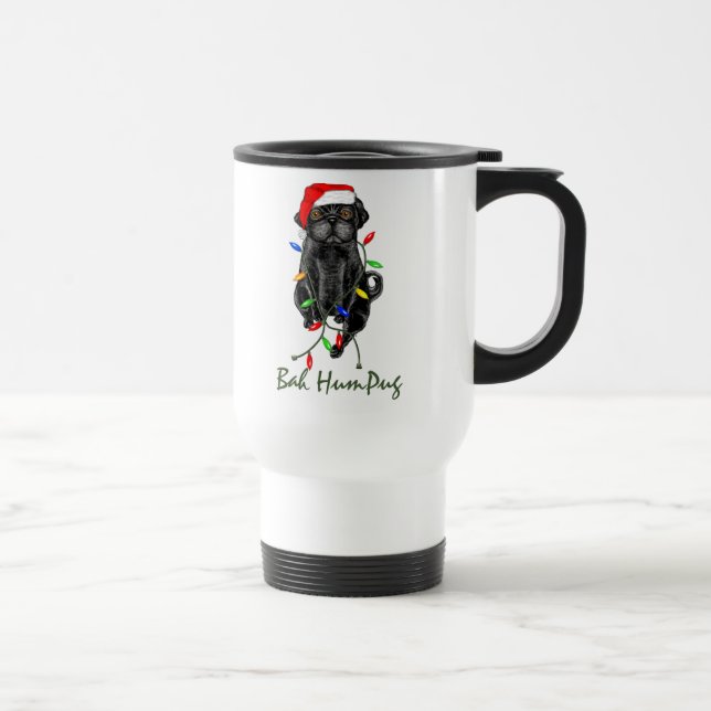 Caneca Térmica Black Pug Dog Bah Humpug Engraçado Natal (Direita)