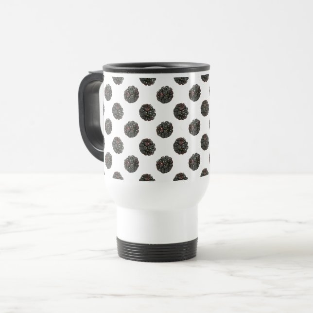 Caneca Térmica Blackberry. Bolinhas. teste padrão das frutas (Frente Esquerda)