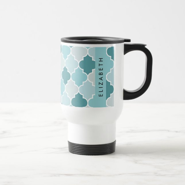 Caneca Térmica Blue Marroquino Trellis, Quatrefoil, Seu Nome (Direita)