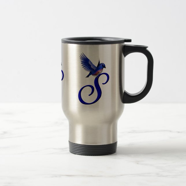 Caneca Térmica Bluebird Monograma Inicial S Elegante (Direita)