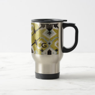 Caneca Térmica Boho chique padrão tribal ikat amarelo monograma