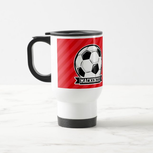 Caneca Térmica Bola de futebol em tiras diagonais vermelhas (Esquerda)