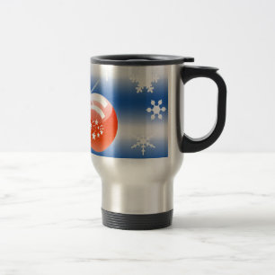 Caneca Térmica Bola de Natal Floco de neve vermelho branco azul
