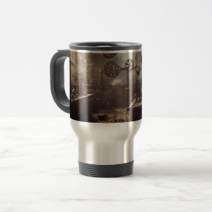Caneca Térmica Bolas voadoras, em um laboratório steampunk