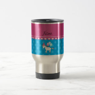 Caneca Térmica Bolinhas azuis unicorn de aniversário de nome pers