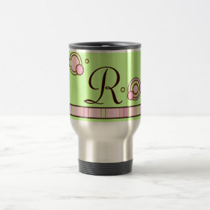 Caneca Térmica Bolinhas e tiras Monogramas - Rosa e Verde