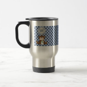 Caneca Térmica Bolinhas pretas em azul com Urso de Teddy