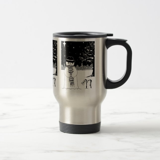 Caneca Térmica boneco de neve preto e branco vestido de natal (Direita)