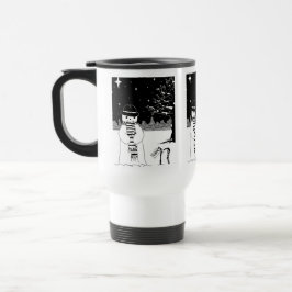 Caneca Térmica boneco de neve preto e branco vestido de natal