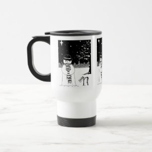 Caneca Térmica boneco de neve preto e branco vestido de natal
