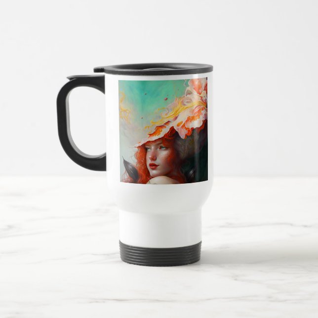 Caneca Térmica Bonita Abstrato de Arte Vermelha Ginger Girl (Esquerda)
