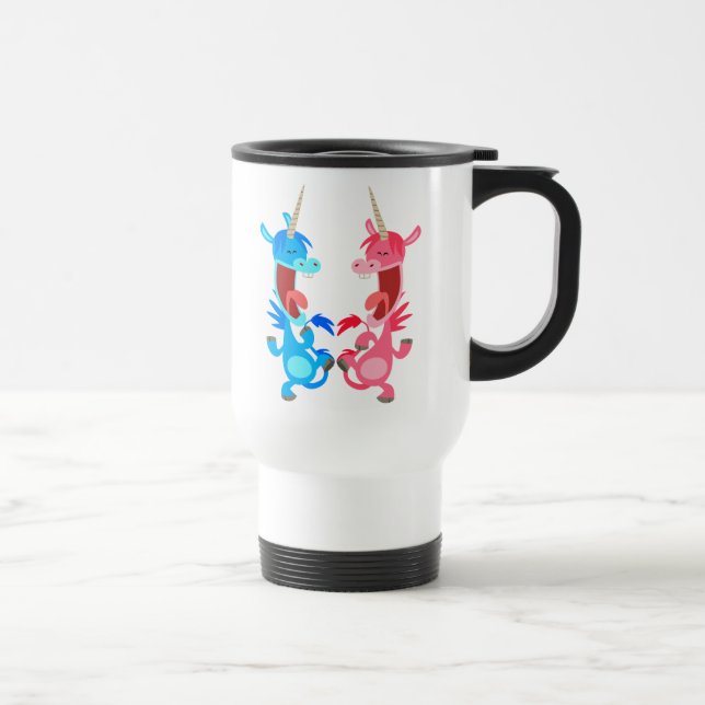 Caneca Térmica Bonita dança de cartoon Unicorns Viagem ao trabalh (Direita)