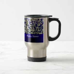 Caneca Térmica Bonito damasco floral em azul