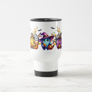 Caneca Térmica Bonitos monstros de Halloween nos Chapéus de Bruxa