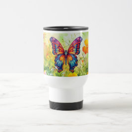 Caneca Térmica Borboleta Azul Laranja Asas