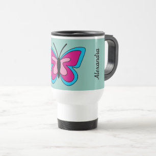 Caneca Térmica Borboleta Azul Magenta Rosa Adicionar texto