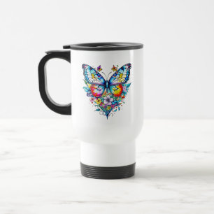 Caneca Térmica Borboleta e Coração Floral Personalizado
