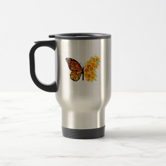 Caneca Térmica Borboleta Flor com Papagaio Amarelo da Califórnia (Esquerda)
