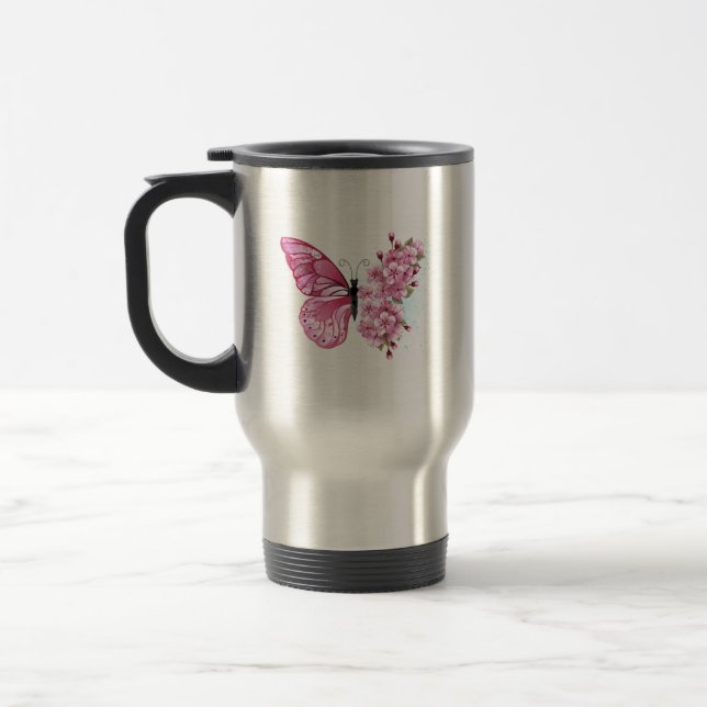 Caneca Térmica Borboleta Flor com Sakura Rosa (Esquerda)